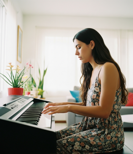 Mariana tocando piano